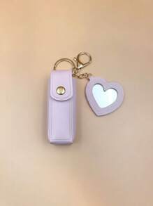 1 件迷你口红盒带镜子，便携式 PU 皮革钥匙扣口红架 - 粉色化妆包化妆品收纳盒口红架感恩节礼物送给女孩女士妈妈口红袋女士礼物女孩礼物女友礼物