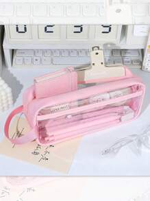 Estuche para lápices de gran capacidad y duradero, funda transparente para lápices de extra gran capacidad, diseño minimalista, fácil de transportar, perfecto para dibujo diario, adecuado como regalo de cumpleaños, aniversario, Día del Niño, Día del Maestro, regreso a la escuela para amigos, familiares, estudiantes, estuche para lápices, útiles escolares, regreso a la escuela