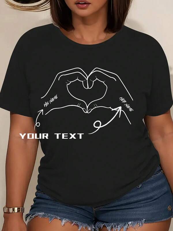 Custom Personalized Name Casual Loose Round Neck Plus Size Women's T-Shirt - Add Your Text To Design Your Personalized Printed T-Shirt, Custom Name T-Shirt, Men's T-Shirt, Gifts For Him, Can Be Customized With The Name Of Dad, Mom, Friend, Lover, Fun Gifts For Her