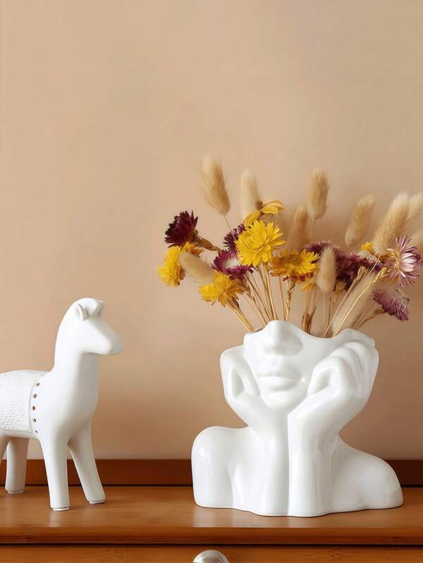1pc Nordic Ins Woman Body Ceramic Vase, Female Head Bust Vase Bohemian Feminism Minimalist Decoration Modern Nordic Style Vase Suitable For Home Living Room Office Bookshelf Decoration