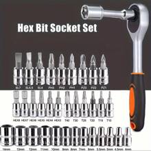 A Set Of 46 Pieces Car Repair Tool Kit, 1/4 Inch Drive Socket Ratchet Wrench Set, Combination Tool Kit, Bicycle Car Repair Tools - Ideal Gift And Perfect New Year Gift(Some Parts Are Random In Color)