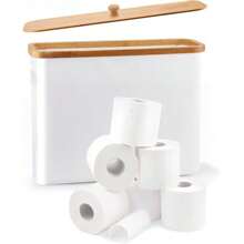 Bamboo Lid Toilet Paper Storage 35L Capacity For 20 Regular Rolls, Stylish Bathroom Organizer Cabinet - Enhance Your Bathroom Storage Space