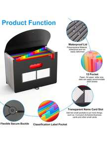 12/24/36 bolsillos Carpeta de archivo expandible organizadora, Organizador portátil de facturas mensuales y documentos fiscales, Documentos tamaño A4 con etiquetas en blanco, pestañas de colores, Esenciales para la escuela, el hogar y la oficina, Suministros escolares, Regreso a clases