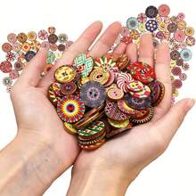 50pcs 15mm & 20mm Mixed Color Smooth Retro Wooden Buttons, 2-Hole Flat Wooden Buttons, Suitable For DIY Sewing Crafts Decoration Or Wooden Crafts For Notebooks