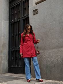 SOBRETUDO FEMININO EM SUEDE  Casual  elegante  Festa    Camurça    Bolso - bordô - Visão 1