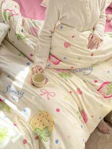 3 件套加厚涤纶清新印花可水洗床上用品套装，适合男孩和女孩宿舍，包括 1 个羽绒被套和 2 个枕套（无填充物）