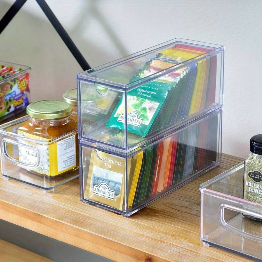 1pc/2pcs Multi-Functional Transparent Acrylic Tea Bag Storage Box - Space-Saving Kitchen And Pantry Tea Bag Organizer Solution, Easy Access Design With Multiple Compartments, Coffee Bean Storage Box, Space-Saving Desk Organizer For Home Office, Ideal For Tea And Coffee Lovers