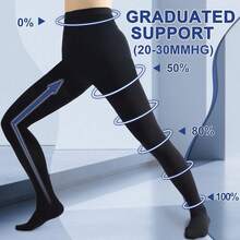 AILAKA 20-30mmHg Compression Socks, Men's And Women's High Waisted Pantyhose, Exposed Toe Breathable/Toe Wrapped Warm Medical Pressure Socks, Black Beige Venous Stretch Socks, Thigh High Compression Tight Gradient Support - Black - View 3
