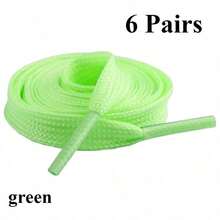 3/6 Pairs Of Night Light Shoelaces, Green/White,Lightweight, Suitable For Low Cut Canvas Shoes, Sports Shoes, Casual Shoes, Unisex,Outdoor Cycling And Running - Xanh lá cây-6 cặp - Xem 2