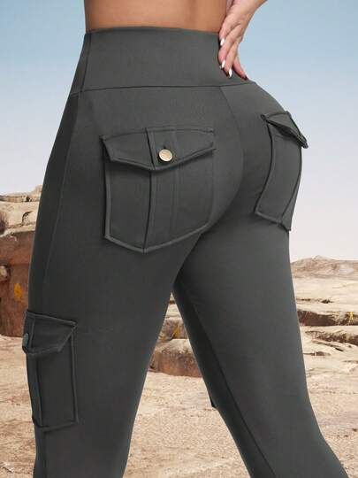 Women's Camouflage Pattern Outdoor Cargo Leggings, Pockets & Butt Lifting Outdoor Skinny Pants, Sports Workout Tight Pants Spring