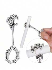 1pc Personalized Hand Bone Smoking Ring, Cigarette Holder With Skull Pattern Ring Holder, Adjustable Opening To Prevent Hand Burning And Yellowing - Multicolor - View 1