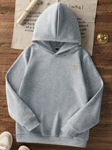 少女学生休闲图案抓绒卫衣外套，适合春、秋、冬季穿着。 - 淺灰色 - 查看 4