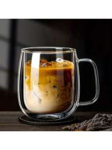 1-2-4pcs/Set Double Wall Insulated Reusable Glass Coffee Mugs, Cappuccino, Latte, Tea, Hot & Cold Drinks Cups With Handle, Suitable For Halloween, Christmas - Multicolor - View 2