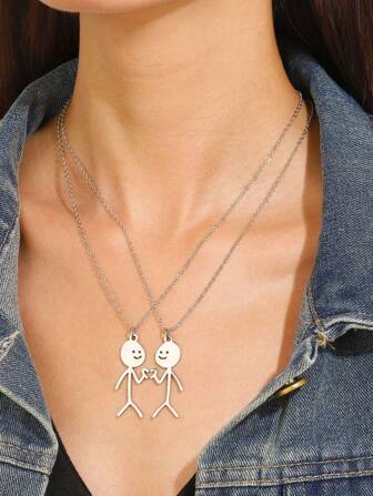 2 pièces/Set Pendentifs mignons en forme de cœur allumette, Set de colliers pour couples, Colliers d'amitié pour petite amie/petit ami, Cadeau de la Saint-Valentin
