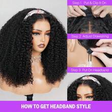 3 In 1 Half Wig Kinky Curl Wear & Go Drawsting Wig No Glue Need Flip Over Half Wig Seamless Clip In - Natural Black - 查看 5