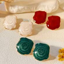 1 Pair Of Simple Retro Oil Drop Irregular Geometric Square Earrings, Elegant And Suitable For Women To Wear At Parties And Banquets - trắng - Xem 5