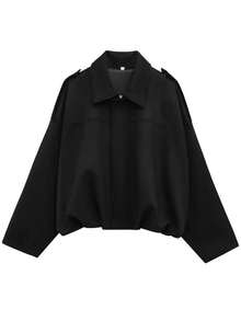 Áo khoác bomber nữ, áo khoác mùa xuân, áo khoác dáng rộng tay dài có khóa kéo kiểu retro, áo khoác kiểu mới, áo khoác ngoài màu xanh lá cây và đen. - màu đen - Xem 5
