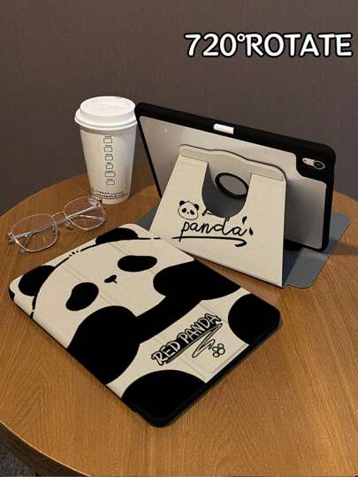 1 Cartoon Panda Double-Sided Painted Tri-Fold IPad Tablet Case, 720-Degree Rotating Anti-Bend Transparent Acrylic Shell, Thickened Silicone Corners For Drop Protection, Compatible With IPad 10/9/Air 7 2025-11inch/IPad 11 2025, Non-Magnetic Cover, Supports Auto Wake/Sleep, With A Pen Slot, Essential Protective Case Accessory For Office And Study