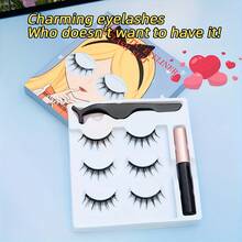 3 Pairs Magnetic Eyeliner & Lashes Set, 10 Styles, Easy To Wear, Reusable, No Glue Needed. Soft & Slim, Suitable For Holiday Parties - Black - View 6