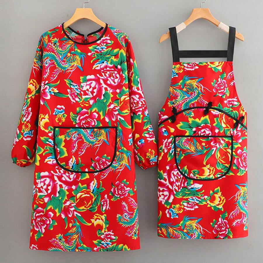 Aprons - Fiore del Nordest [versione A bretelle] rosso + maniche + cappello - Visualizzare 1
