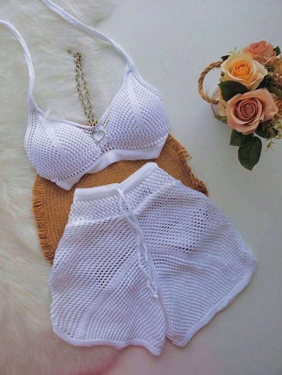 White Crochet Set With Cups – Style & Comfort In Summer! - White - View 1