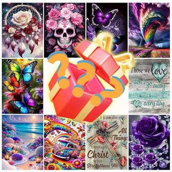 1 PIEZA Kit de pintura de arte de diamantes con sorpresa, con patrón aleatorio de flores, kits de manualidades de mosaico 5D DIY, bordado de cristales, decoración del hogar, regalo de festival y vacaciones