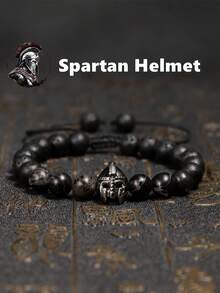 Brazalete de casco de hombre, brazalete de gladiador espartano, brazalete de guerrero de piedra natural ajustable de macramé - pulsera espartana - Ver 1