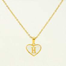 1pc Personalized Heart-Shaped White Shell Initial Necklace Stainless Steel Non Tarnish Women Letter Necklace