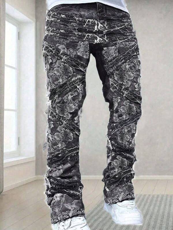 Men's Fashion Fringe Jeans, Straight Embroidery Tassel Jeans, Emo Style