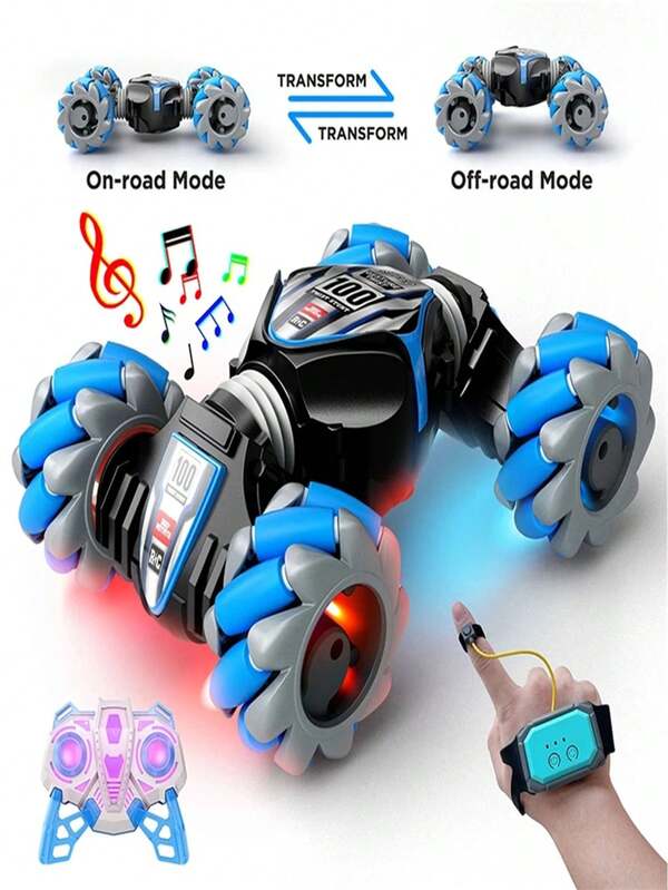 RC100 All-Terrain Remote Control Stunt Car 2.4GHz RC Vehicle With Transformable Design | 4WD Off-Roader One-Key Transformation & 360° Spins | Dual Remote Control Modes: Controller Or Gesture Sensing LED-Lit 2-Sided 360° Rotating Transformable Off-Roader Features Twisting & Climbing Capabilities | Affordable & Practical RC Toy Perfect For Special Occasions – Birthdays, Halloween, Christmas, Thanksgiving & New Year