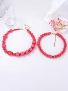 1pc Bohemian Fashion Asymmetric Beaded Double Layer Necklace, Minimalist Women's Necklace Accessory For Daily Wear And Gift