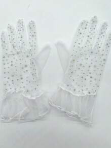 1 Paire De Gants De Fête En Dentelle Noire Avec Détails En