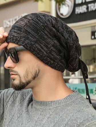 Herrstickad mössa/handskar/halsduk 3-delat set, varm, termofodrad stickad mössa för höst/vinter