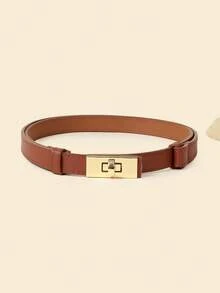 1pc Plus Size Adjustable Gold Buckle Slouchy Belt, Suitable For Jeans, Casual Wear, Jackets, Dresses, Bohemian PU Leather Cross Texture Belt For Daily Wear Fall, Autumn, Halloween - Lock - View 23