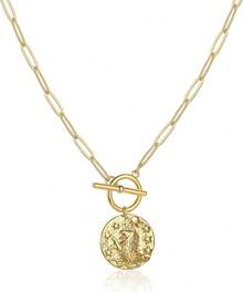 Zodiac Coin Embossed Choker Necklace Disc 12 Astrology Horoscope 14K Gold Plated Round Pendant Personalized Necklace Women Men - G 獅子座(7月23日-8月22日) - 查看 1
