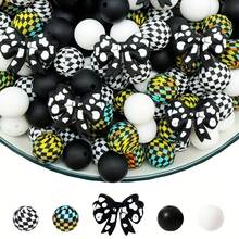25/28/64pcs Wavy Dot Bow Silicone Bead Set - Perfect For DIY Keychain, Bracelet And Pen Accessories | Multiple Colors And Patterns, Keychain Accessories | Smooth Surface Beads - Beads & Bead Combinations - Bow Series - View 16
