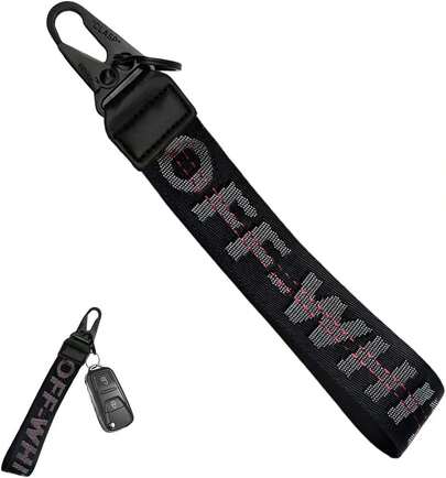 OW Car Keychain Fabric Wrist Lanyard - Stylish Key Ring For Car Keys, Wallets & Jeans, Essential Car Accessory