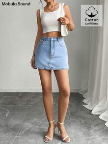 Mobula Sound 性感音乐节休闲短裤裙，百搭夏日度假时尚，优雅时尚 Y2K 别致青春设计 - 藍色 - 查看 4