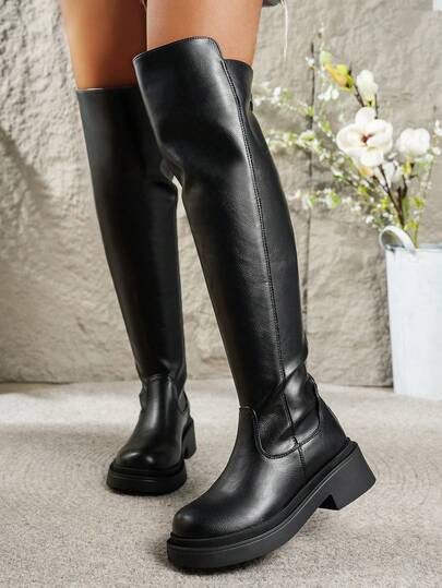 Passend zum Kleid, Damen Mode Stiefel im europäischen und amerikanischen Stil mit dickem Absatz, dicker Sohle, leicht, Western-Stil, gefaltete Stiefel, Damen Herbst und Winter neue Retro Motorradstiefel, schlanke Mode Ritterstiefel, braune lange Stiefel
