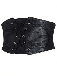 1 件女士黑色蕾丝腰带松紧腰带，性感紧身胸衣，适合万圣节派对、通勤、聚会、街头风格 - 黑色 - 查看 3