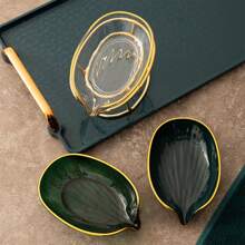 1 件豪华锻铁椭圆形肥皂盒，带金色铁架的装饰性浴室肥皂托盘，创意肥皂盒，时尚浴室和厨房水槽配件，带有瀑布排水孔，可保持肥皂干燥整洁，节省空间的台面整理器和防锈表面，适用于淋浴和台面整理，适用于浴室、厨房水槽 - 彩色 - 查看 2