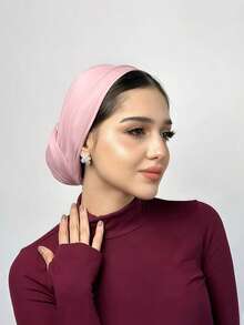 1 Stück Vielseitiges klassisches einfarbiges Kopftuch/Hijab für Frauen, verstellbarer Turban-Stil, weicher und angenehmer Viskosestoff, geeignet für den täglichen Gebrauch, Sport, Yoga - Leder Rosa - Übersicht 2