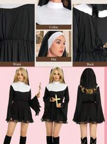 1件/3件 - 成人修女服装套装，女士圣女牧师角色扮演服装头饰套装，修女服装采用优质透气氨纶和涤纶制成，弹性佳，柔软舒适，易于穿戴。此外，服装轻盈，不会给您带来沉重的负担，可长期穿着。万圣节 - 彩色 - 查看 3