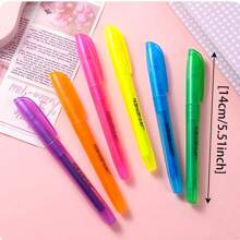 6pcs/Set Fluorescent Highlighter Pens, 6 Vibrant Colors, Colorful Marker Pens, Large Capacity, For Emphasis Marking