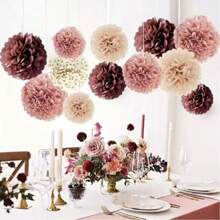 12PCS Colorful Paper Flower Party Decorations, Easter Macaron Paper Flower Pom-Poms For Hanging Decor, Birthday Party Table Decorations