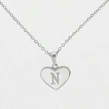 1pc Personalized Heart-Shaped White Shell Initial Necklace Stainless Steel Non Tarnish Women Letter Necklace