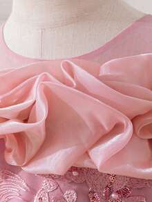 Vestido elegante de niña pequeña sin mangas con aplicación floral de tul para fiesta, cumpleaños, boda, sin diadema - Rosa vieja - Ver 6