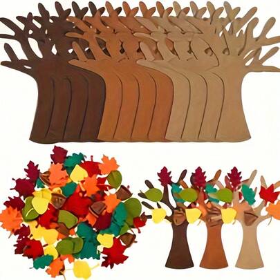 24/48/96pcs Classic Felt Tree Craft Kit, DIY Autumn Thanksgiving Party Gift, Tutor Door Wall Hanging Decoration, No Electricity, No Feathers, Suitable For Halloween, Easter, Home Decoration