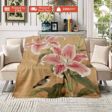 Lily Plant Tapestry Room Decoration Wall Decor Blanket Symbolizing Vitality Ultra-Soft Lightweight Silky Design For Elegant Decor Warm Flannel Blanket For Sofa Bed Travel Camping Polyester Fiber Thoughtful Gift For Family Friends Valentine's Gift Shipped From USA - Nhiều màu 6 - Xem 4