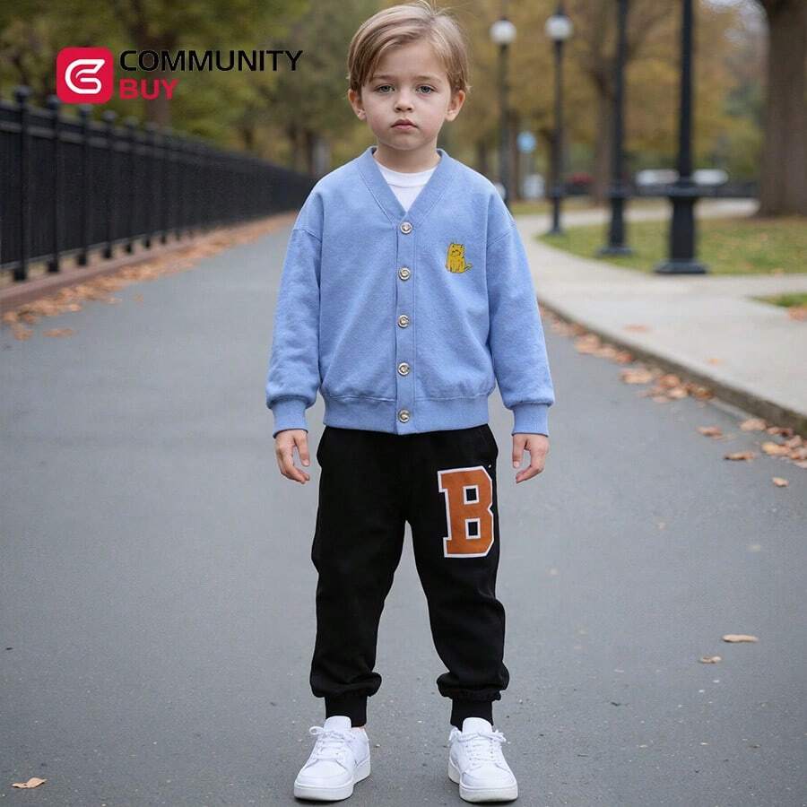 Nuevo Chaqueto para Niños de Otoño/Primavera, Color Sólido con Bordado Infantil, Blusa Infantil Casual de Tejido de Punto